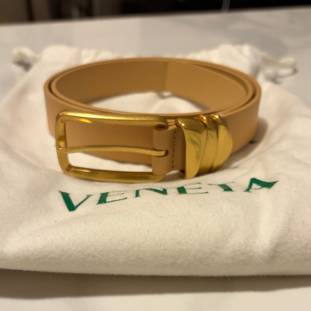 Bottega Veneta Beige Belt with Gold Hardware